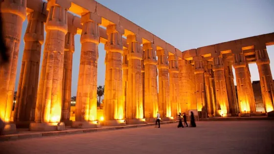 Columns of Luxor Temple lit at night